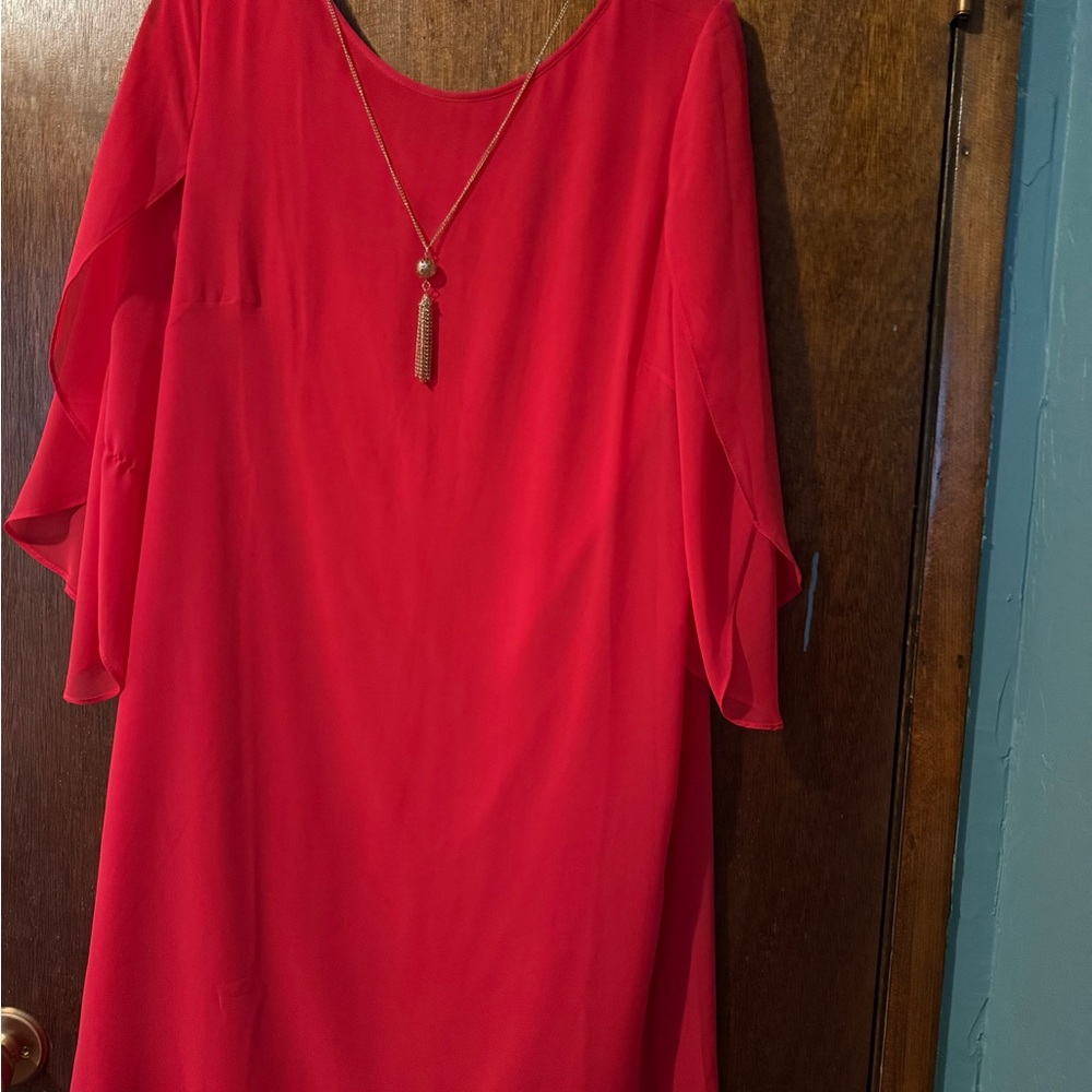 Style & Co. Red Long Sleeve Shift Dress with Flounce Sleeves
